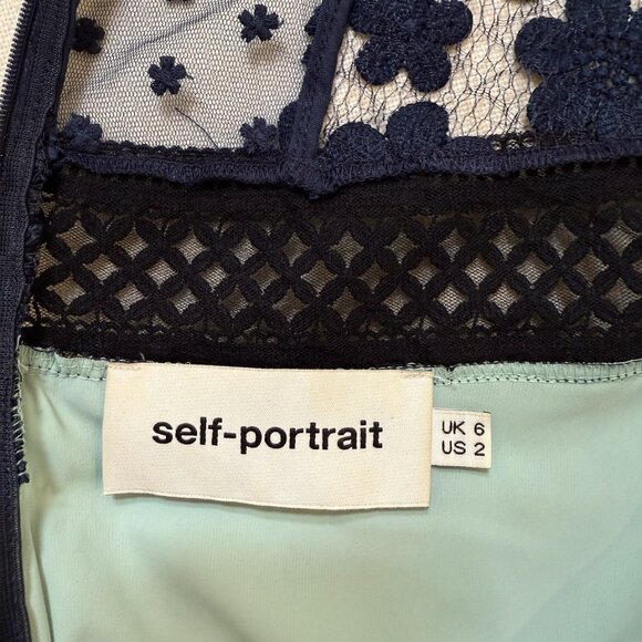 Self- Portrait Blue Guipure Lace Mini Dress Size US 2 - Picture 4 of 6